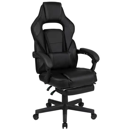 Emma and Oliver Ergonomic Gaming Chair -Recline Back/Arms, Footrest, Massaging Lumbar Black {1}