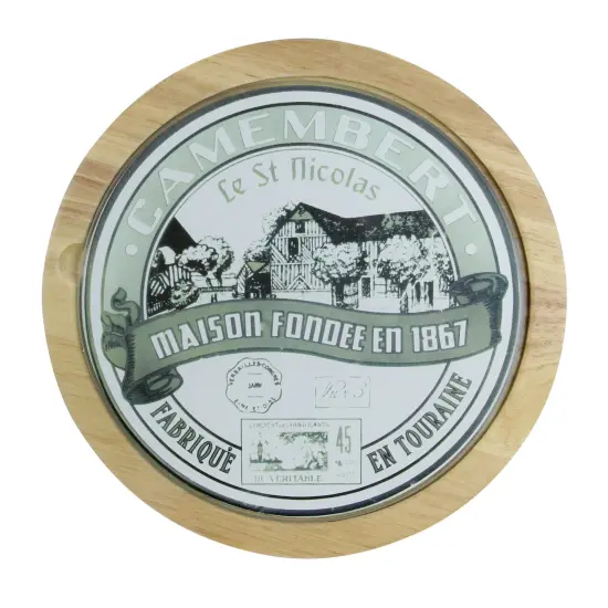 Avon 8.5" Wood and Glass Cheese Cutting Board with Fork and Knives Beige {3}