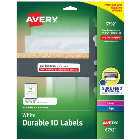 Avery Durable Easy Peel ID Labels, Sure Feed Technology, Permanent Adhesive, 5/8" x 3", 256 Labels (6792) {1}