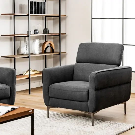 Costway Modern Upholstered Accent Chair Single Sofa Armchair w/ Adjustable Headrest Grey\White {9}