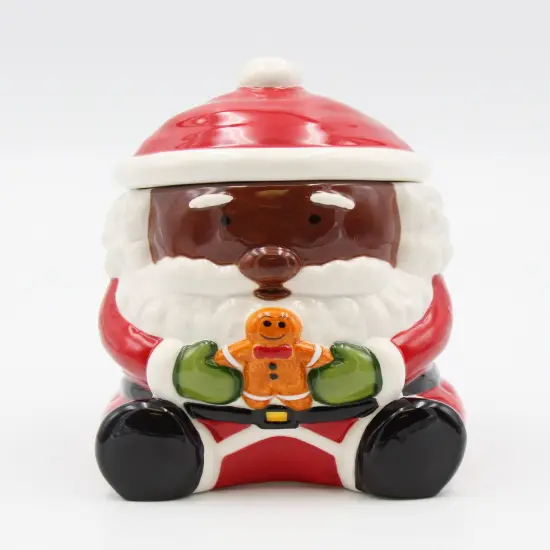 Ceramic African American Santa Claus Holding Gingerbread Candy Box, Home D&eacute;cor, Gift for Her, Gift for Mom, Kitchen D&eacute;cor, Christmas D&eacute;cor {3}