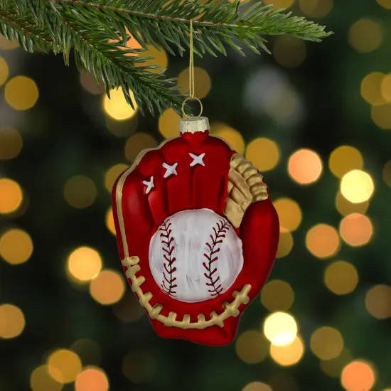 Northlight Baseball Mitt with Ball Glass Christmas Ornament - 4" - Red {3}