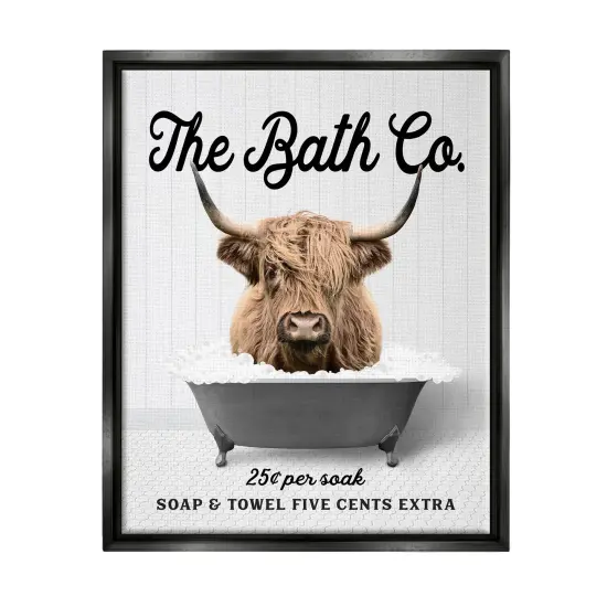 Stupell Industries Bubble Bath Highland Cow Framed Floater Canvas Wall Art Gold Floater Frame {7}
