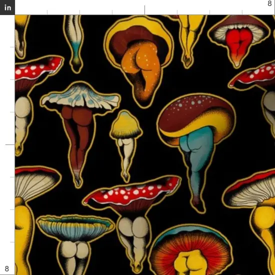 Various Fabrics by the Yard or Fat Quarter Mushrooms Black Background Cute Traditional Booty Custom Printed Fabric by Spoonflower {4}