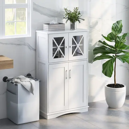 Costway Bathroom Storage Cabinet Linen Storage Cabinet with Doors and Adjustable Shelves {4}