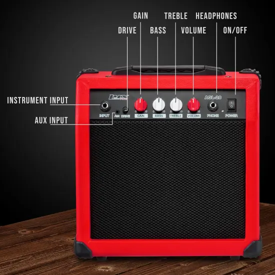 LyxPro Electric Guitar Amp, 20w Portable Mini Amplifier Red {3}