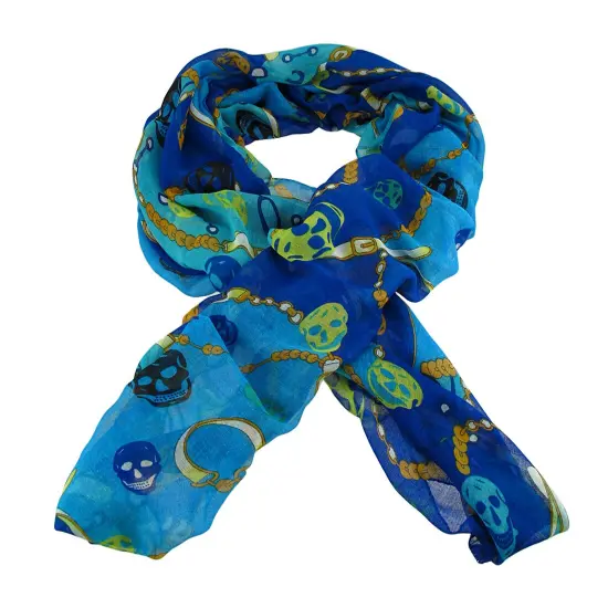 Lightweight Gauze Skull and Chain Print Fashion Scarf {4}