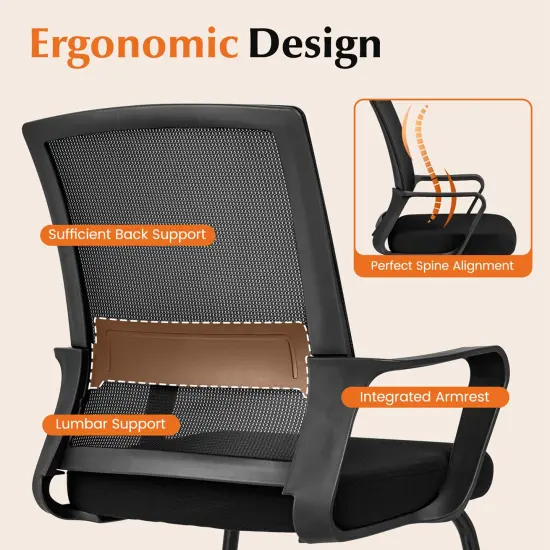Costway 1/2/4 PCS Office Guest Chair with Lumbar Support, Breathable Mesh Back without Wheels Black {6}
