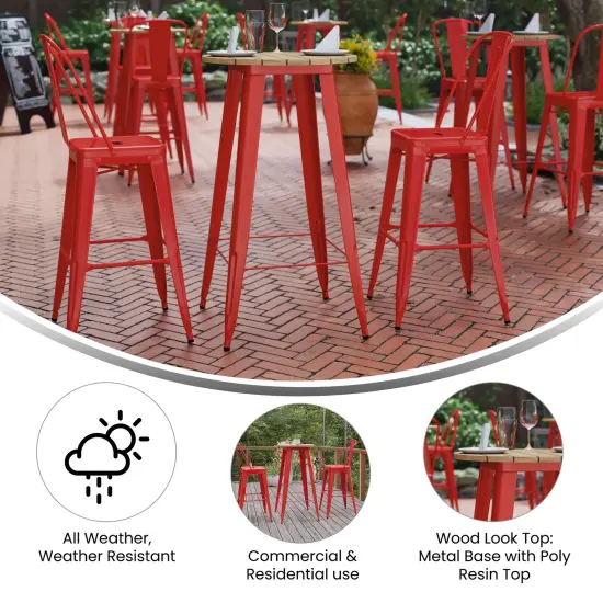Merrick Lane Dryden Indoor/Outdoor Bar Top Table, 23.75" Round All Weather Poly Resin Top with Steel base Brown/Red {2}