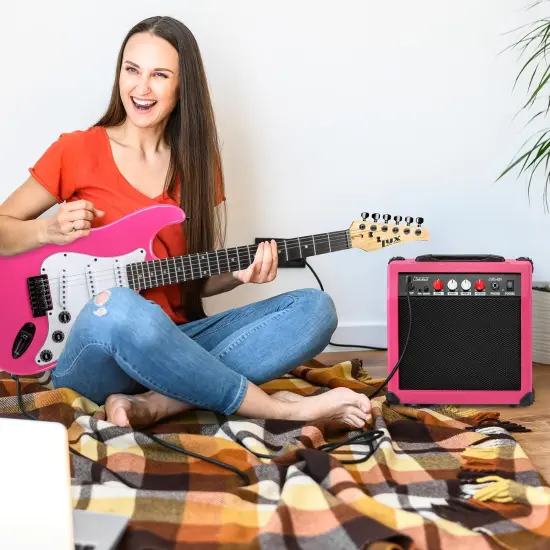 LyxPro Electric Guitar Amp, 20w Portable Mini Amplifier Pink {6}