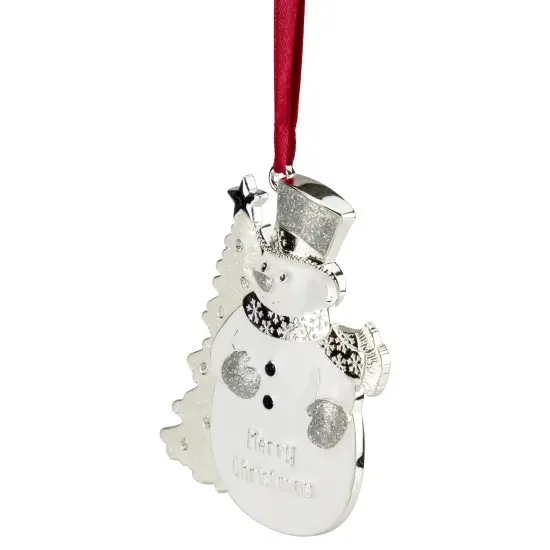 Northlight 3.5" White Silver-Plated Snowman Merry Christmas Ornament with European Crystals {5}