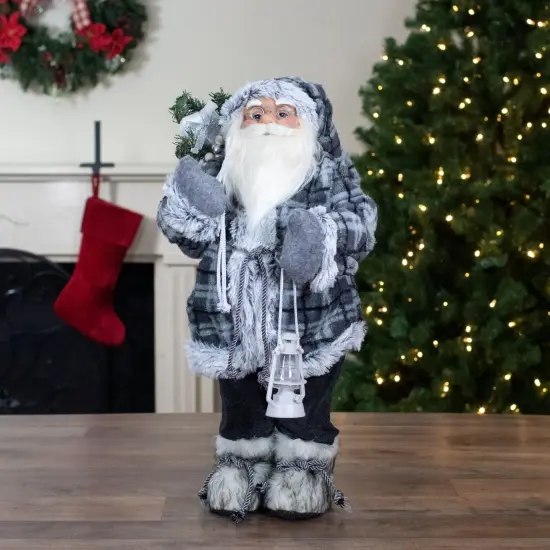 Northlight 2' Standing Santa Christmas Figure Carrying a Lantern Gray {3}