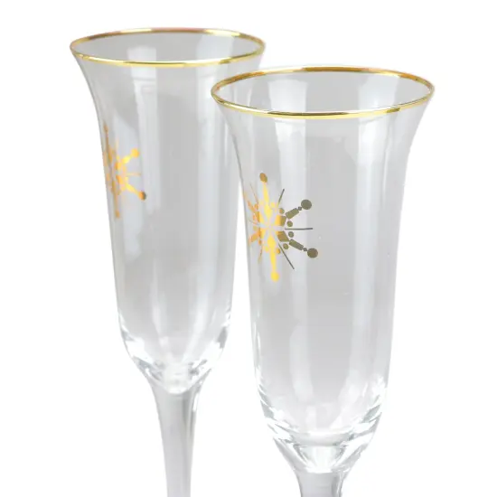 Avon Set of 2 Golden Snowflake Champagne Glasses 9.25" Clear {3}