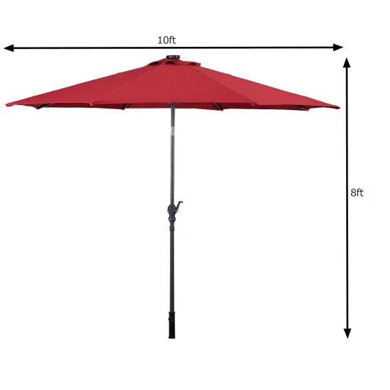 Costway 10ft Patio Solar Umbrella LED Patio Market Steel Tilt W/ Crank (Burgundy) {6}