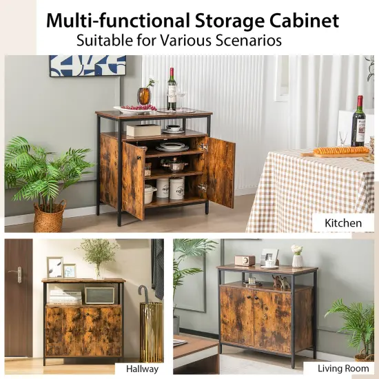 Costway Industrial 2-Door Buffet Sideboard Kitchen Cupboard Storage Cabinet with Open Shelf {6}