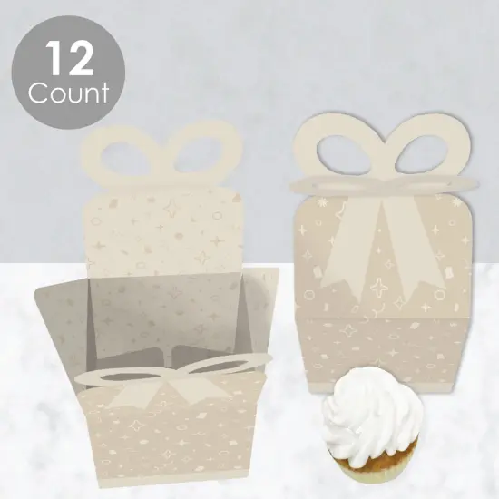 Big Dot of Happiness Tan Confetti Stars - Square Favor Gift Boxes - Simple Party Bow Boxes - Set of 12 {4}