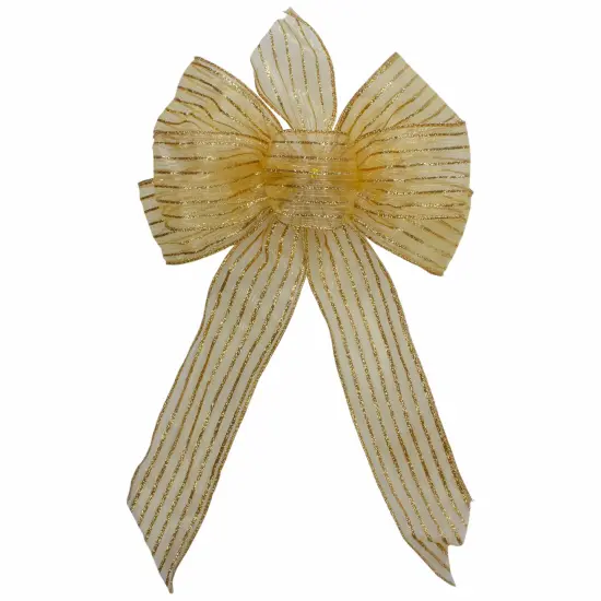 Northlight Glitter Striped 6-Loop Christmas Bow Decoration - 9" x 14" - Gold {1}