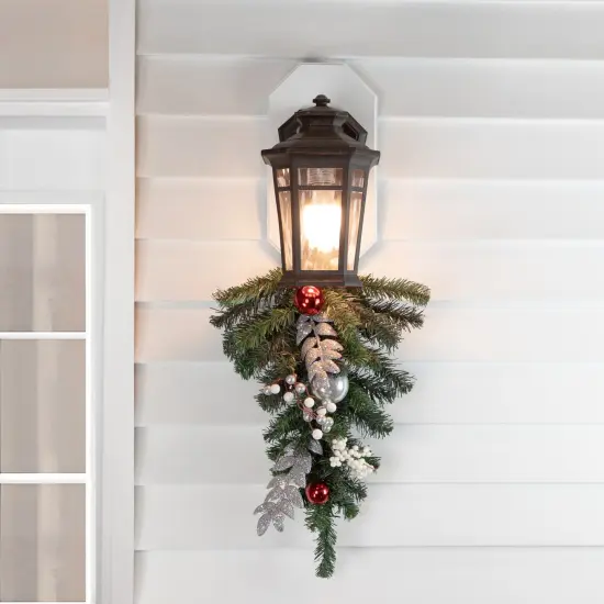 Northlight 20" Pre-lit Decorated Green Pine Artificial Teardrop Christmas Swag, Cool White LED Lights {3}