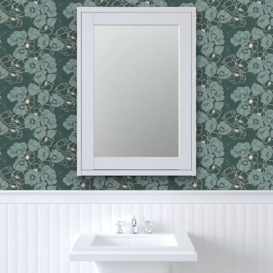 Pre-Pasted Wallpaper 2FT Wide Emerald Modern Floral Botanical Blush Custom Pre-pasted Wallpaper by Spoonflower {6}