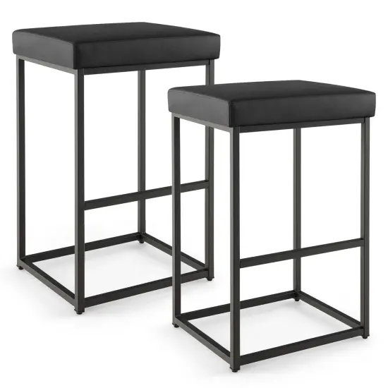Costway 30" Barstools Set of 2 Upholstered Bar Height Chairs PU Leather w/Footrest Brown/Black/Grey {8}