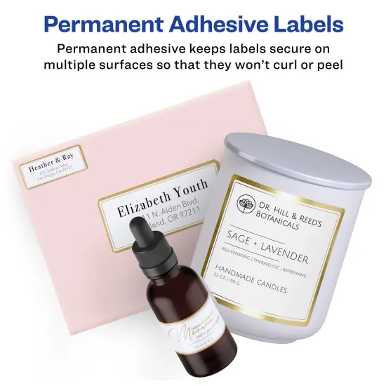 Avery Matte White Labels with Metallic Gold Borders, 3" x 3" Square Labels, 60 Total, Laser/Inkjet Printable Labels (6542) {5}