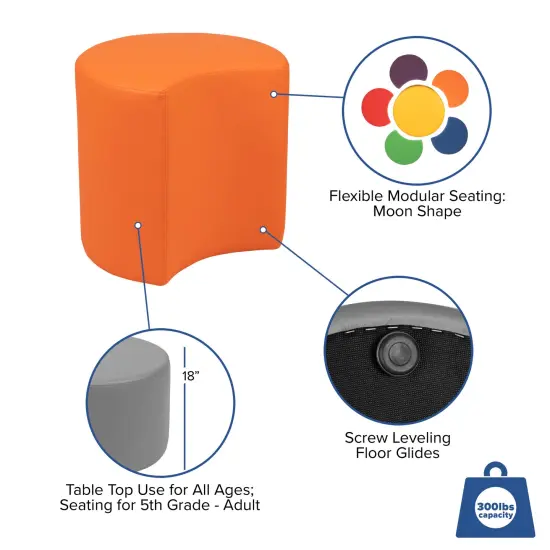 Emma and Oliver 18"H Soft Seating Flexible Moon Backless Chair for Classrooms and Common Spaces Orange {4}