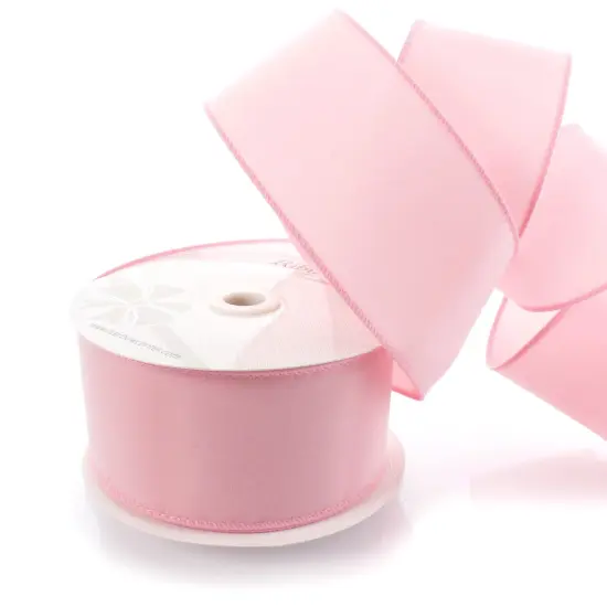 2.5" Wired Suede Velvet Ribbon Light Pink {1}