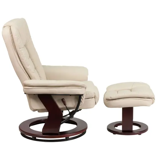 Emma and Oliver Multi-Position Stitched Recliner & Ottoman with Swivel Base Beige {6}