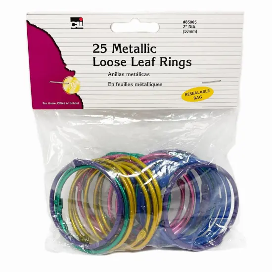 Loose Leaf Rings, 2" Diameter, Metallic Assorted Colors, 25 Per Pack, 3 Packs {2}