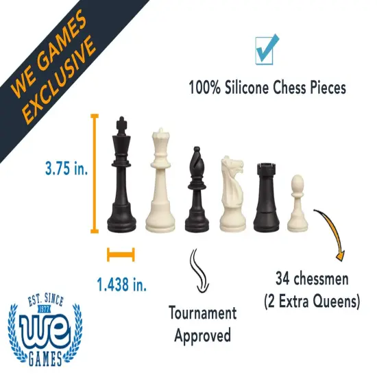 WE Games Silicone Staunton Tournament Chess Pieces, 3.75 inch King {3}