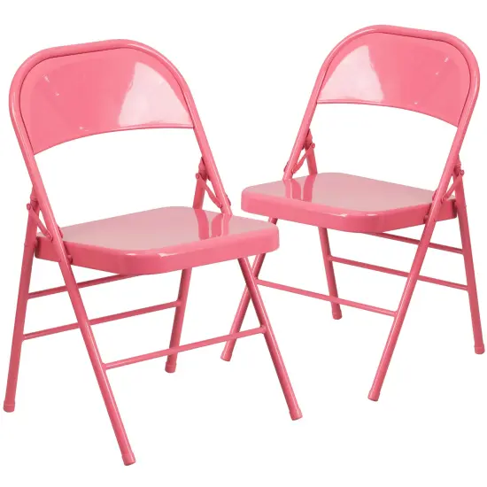 Emma and Oliver 2 Pack Home & Office Colorful Metal Folding Chair Teen and Event Seating Bubblegum Pink {1}