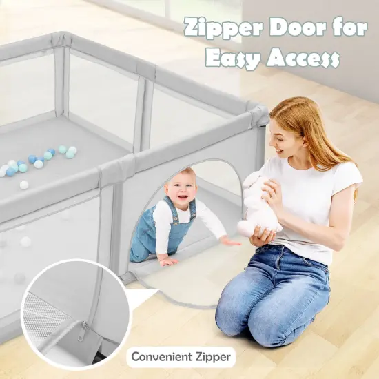 Large Infant Baby Playpen Safety Play Center Yard with 50 Ocean Balls Grey {4}