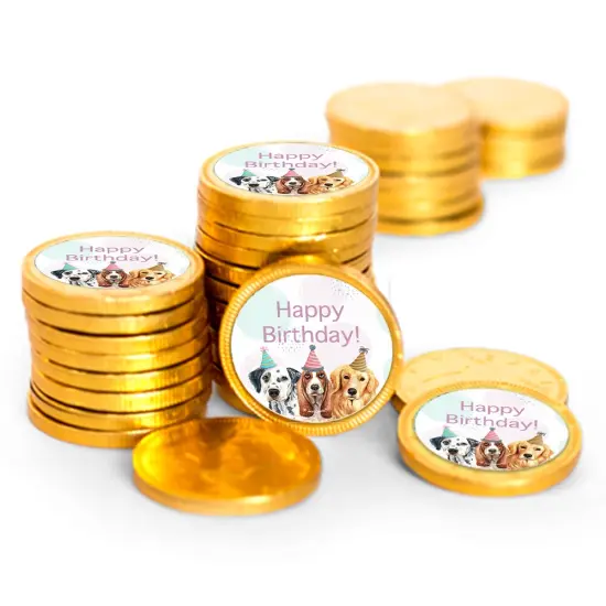 84 Pcs Dogs Kid's Birthday Candy Party Favors Chocolate Coins with Gold Foil {1}