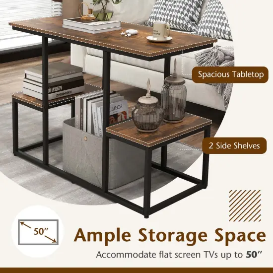 Costway Rustic TV Console Table for 50" TVs Industrial Sofa Table with Open Storage Shelves Rustic Brown {6}