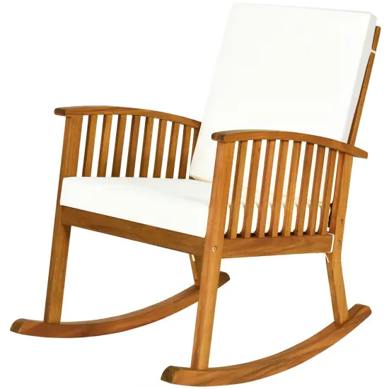 Costway Acacia Wood Rocking Chair Patio Garden Lawn W/ Cushion {5}