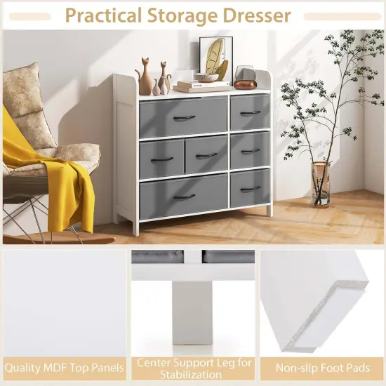 Costway 5/7-Drawer Dresser for Bedroom Chest of Drawers with 2 Large Fabric Bins White {6}