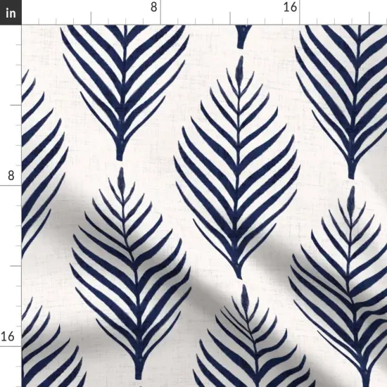 Various Fabrics by the Yard or Fat Quarter Navy Blue Floral Botanical Palm Tropical Island Dark Coastal Southern Leaf Silhouette Large Scale Custom Printed Fabric by Spoonflower {2}