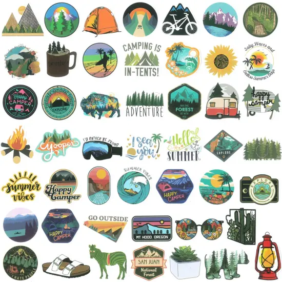 Wrapables Waterproof Vinyl Stickers for Water Bottles, Laptop, Phones, Skateboards, Decals for Teens, 100pcs Outdoor Adventures {2}