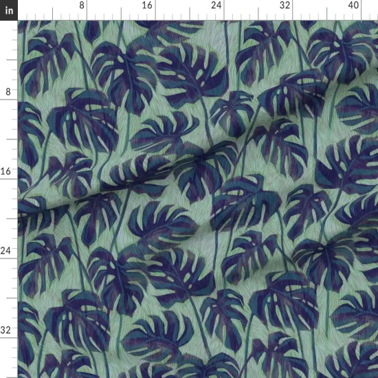 Various Fabrics by the Yard or Fat Quarter Blue Palm Tropical Foliage Rainforest Summer Ink Green Houseplant Custom Printed Fabric by Spoonflower {1}