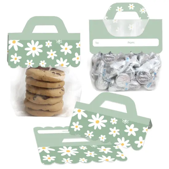 Big Dot of Happiness Sage Green Daisy Flowers - DIY Floral Party Clear Goodie Favor Bag Labels - Candy Bags with Toppers - Set of 24 {1}