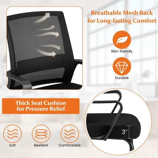 Costway 1/2/4 PCS Office Guest Chair with Lumbar Support, Breathable Mesh Back without Wheels Black {5}