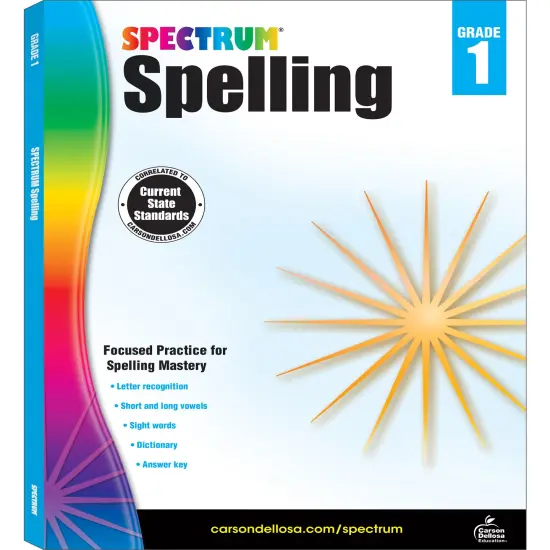 Spectrum Grade 1 Spelling Workbook, Sight Words, Dictionary Skills, Vowels, Alphabet Letter Recognition, Vocabulary, Grammar, and More, Language Arts Classroom or Homeschool Curriculum {1}