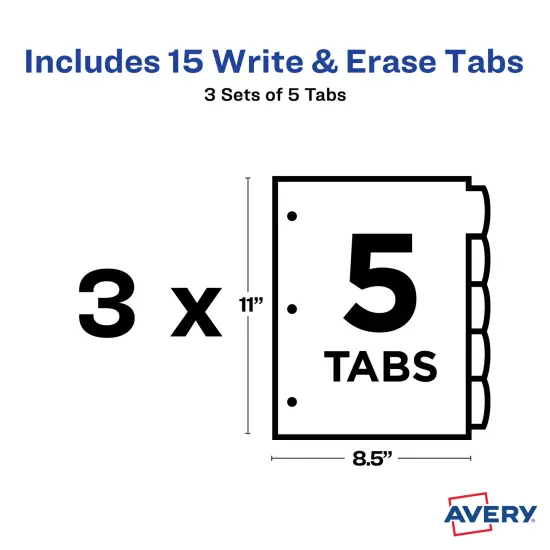 Avery Big Tab Write & Erase Durable Plastic Dividers, 5-Tab Set, Multicolor Brights, 3 Sets (21212) {4}