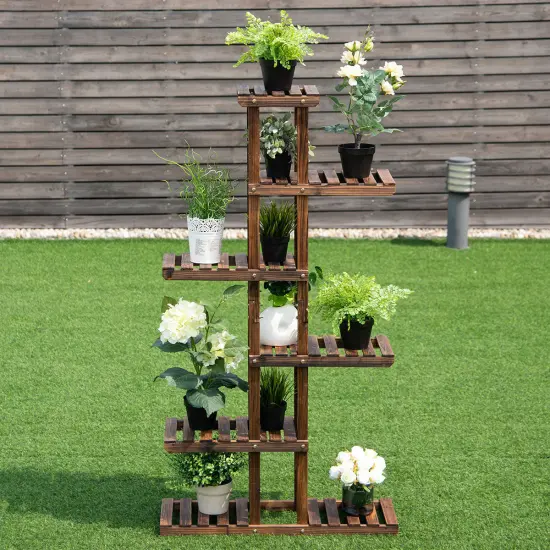 Costway 6 Tier 11 Pots Wooden Plant Flower Display Stand Wood Shelf Storage Rack Garden {5}