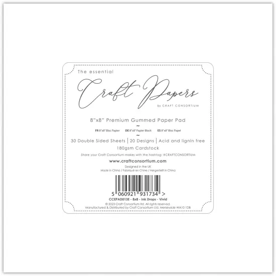 Craft Consortium Double-Sided Paper Pad 8"X8" 30/Pkg-Ink Drops Vivid, 20 Designs {2}