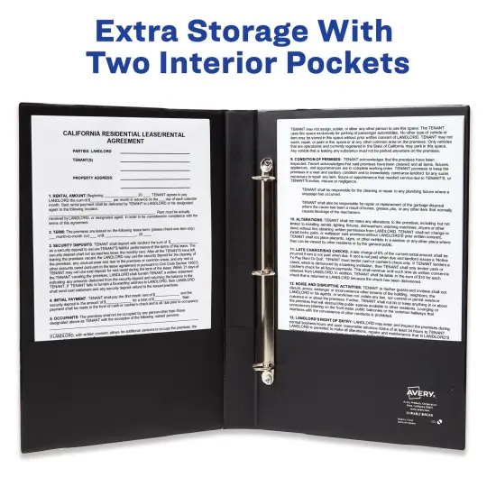 Avery Legal-Size Durable 3 Ring Binders, 1" Round Rings, Holds 8.5" x 14" Paper, Black, 2 Pack (17709) {4}