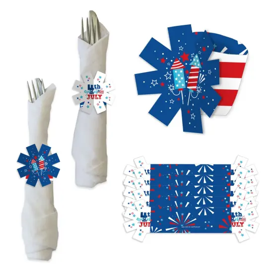 Big Dot of Happiness Firecracker 4th of July - Red, White and Royal Blue Party Paper Napkin Holder - Napkin Rings - Set of 24 {1}