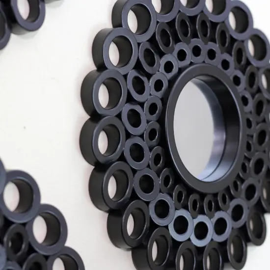 Northlight Set of 3 Round Black Cascading Angular Orbs Mirrors 9.5" {3}