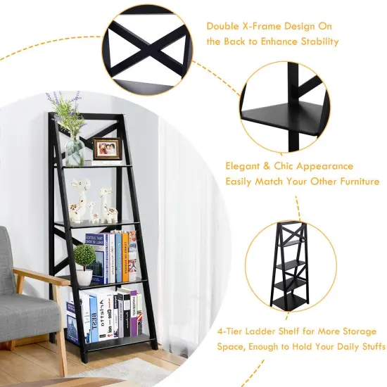 2 Pcs 4-Tier Ladder Shelf Bookshelf Bookcase Storage Display Leaning Home Office {6}