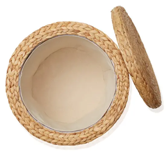 Casafield 17" Round Storage Ottoman with Lid, Handwoven Water Hyacinth Footstool for Living Room, Bedroom, Bathroom, Home Office {5}